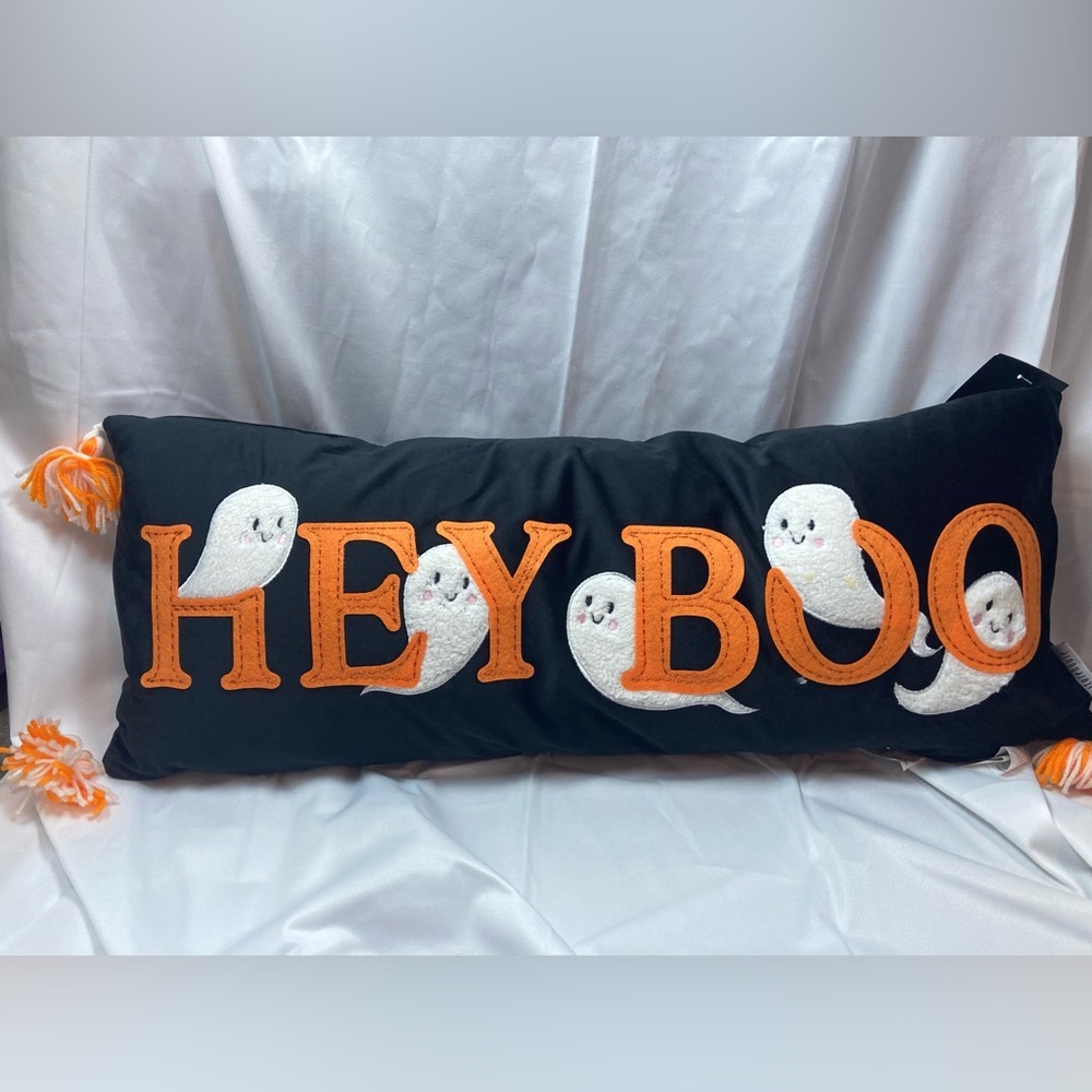 Storehouse Hey Boo Velvet Halloween Pillow